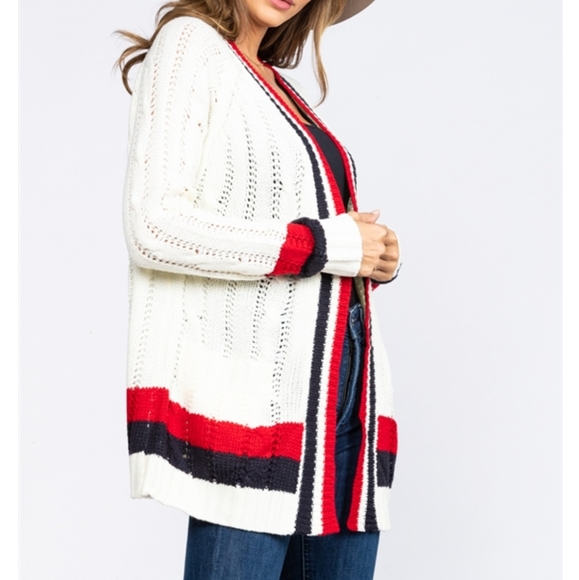 Designer Inspired Open Front Knit Cardigan w/ pock - Picture 8 of 10